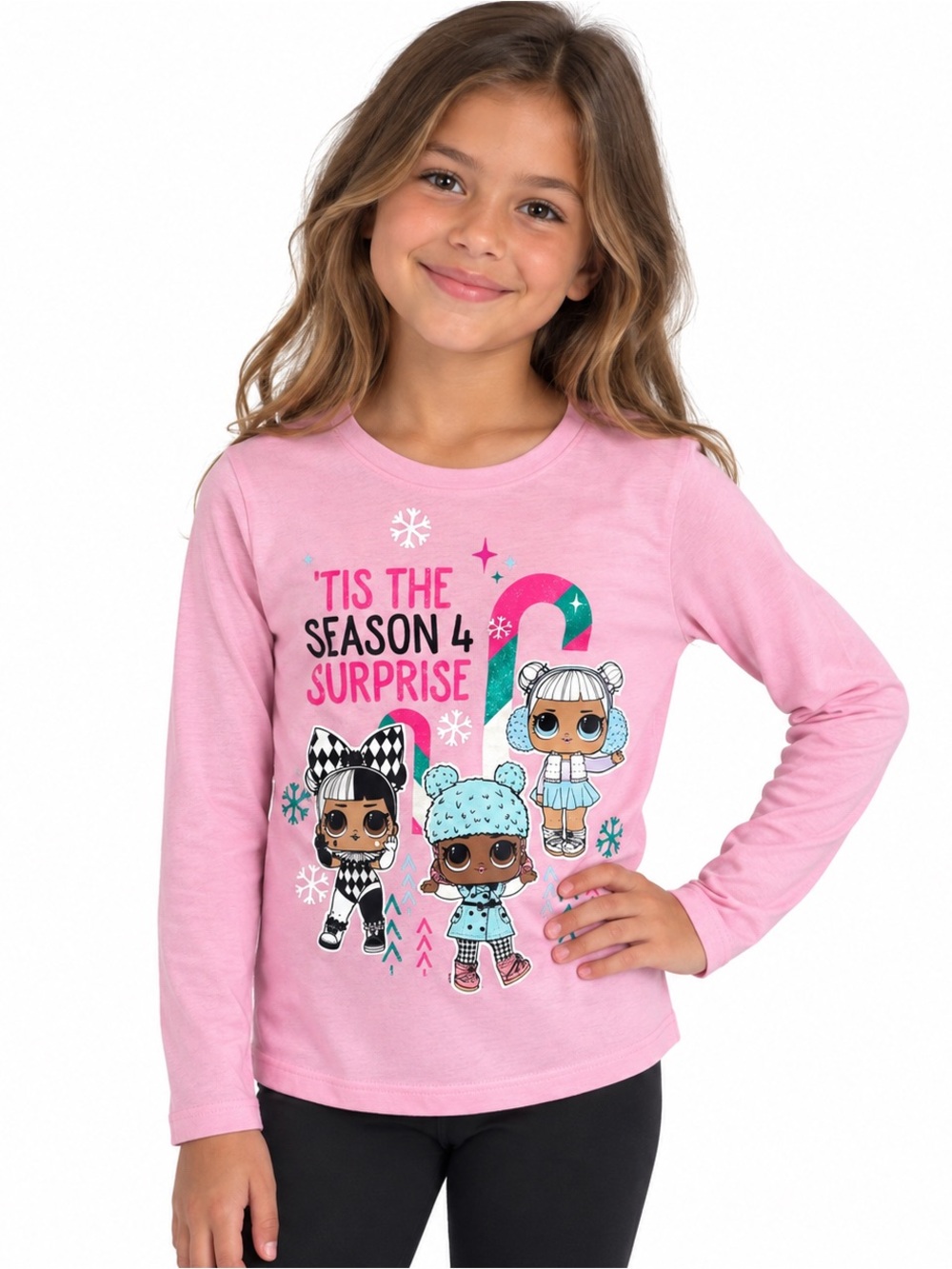 L.O.L. Surprise Girls Pink Holiday Christmas Shirt Size 10/12